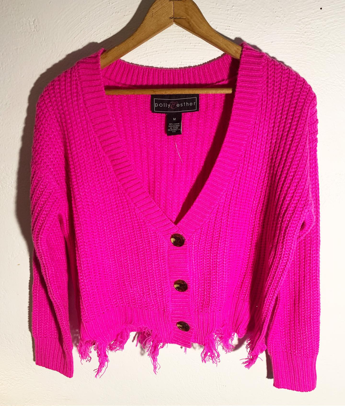 hot pink distressed sweater