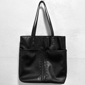 Vintage Black Leather Tote Bag